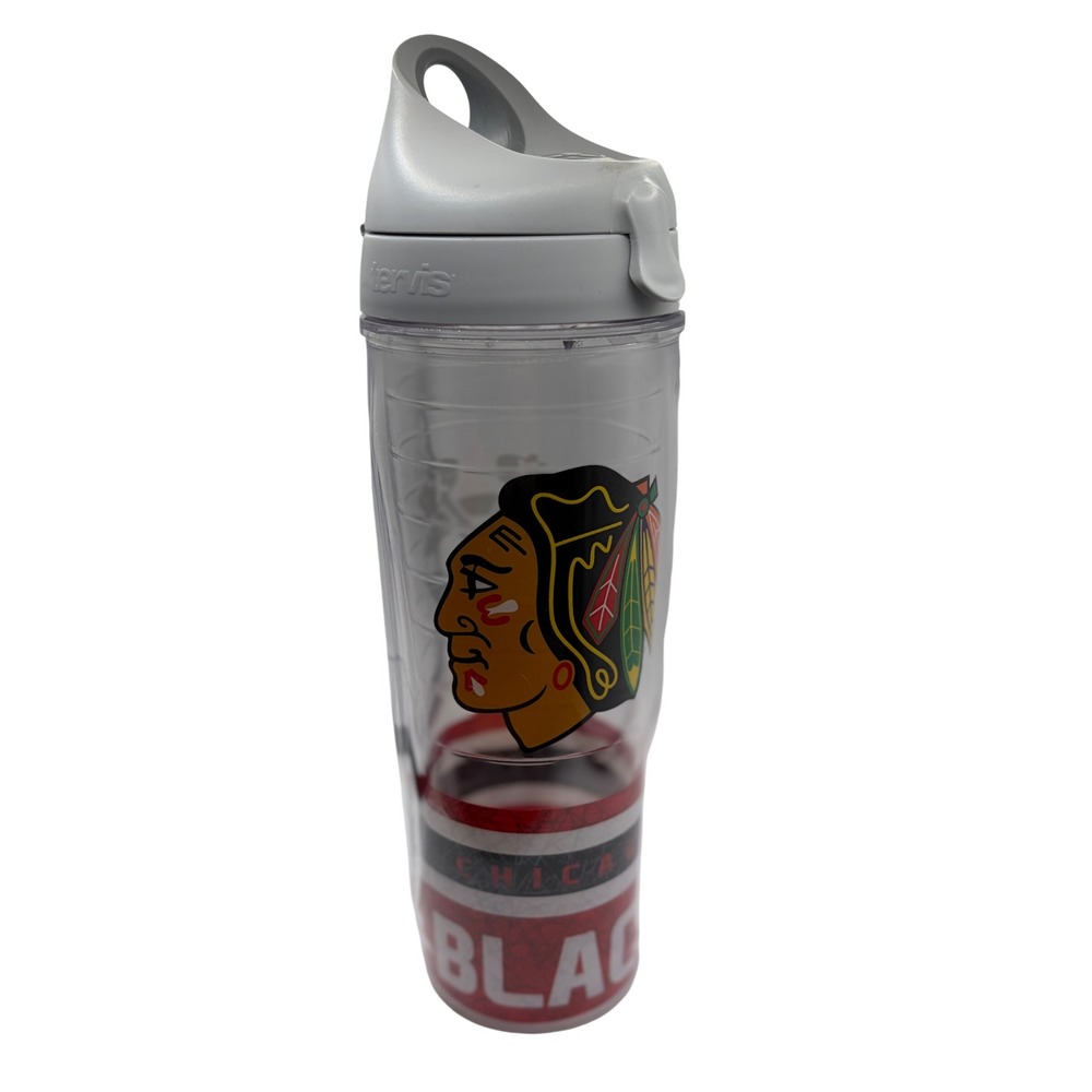 Tervis Chicago Blackhawks Insulated Water Bottle 24oz Grey Flip Top Lid NHL